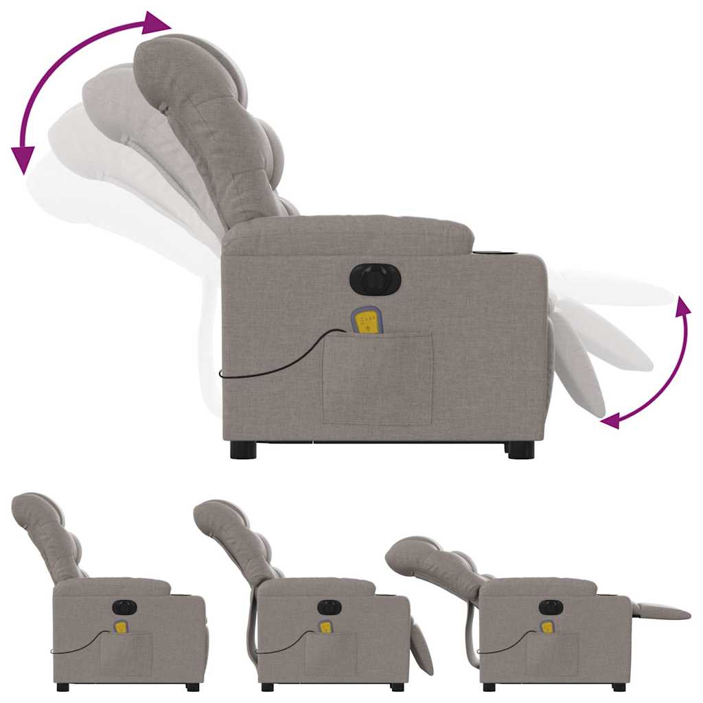 Electric Massage Recliner with Rising Function Taupe Fabric