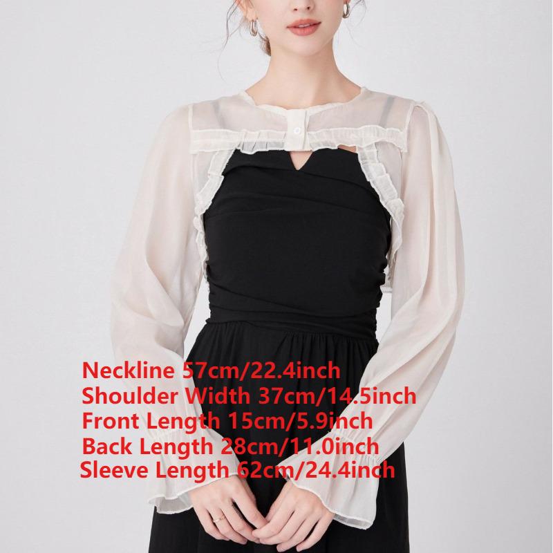 Womens Ruffle Shrugs Long Sleeves Fake Collar Lapel Button Shirt Crop Tops Shoulder Wraps Detachable Collar Punk False Collar