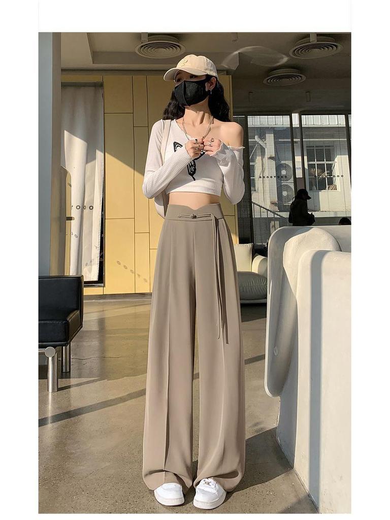 New Chinese Style 2025 Spring/Summer Women's High Waist Plus Size Wide-Leg Pants with Frog Buttons