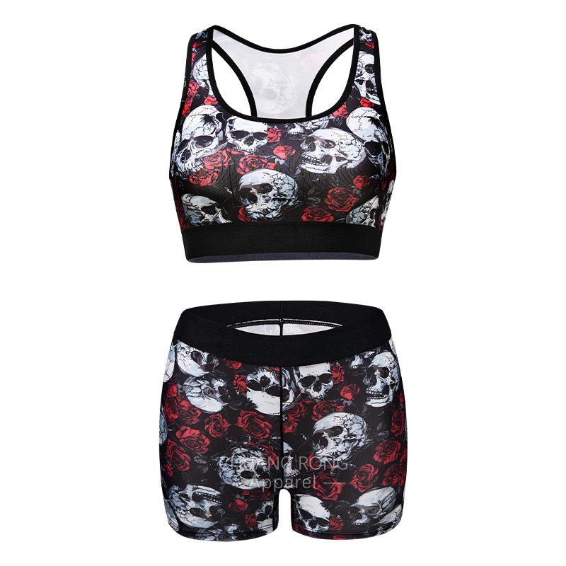 

Halloween Rose Skull Printing Comfortable and breathable large chest showing small back large size underwear bra S