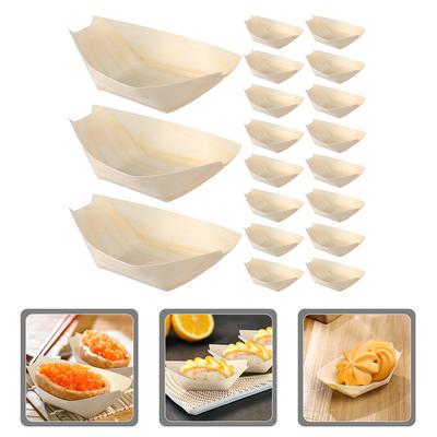 200 Pcs Disposable Wooden Boat Bamboo Bowls Sashimi Tray Charcuterie Cones Sushi Plates Serving Boats