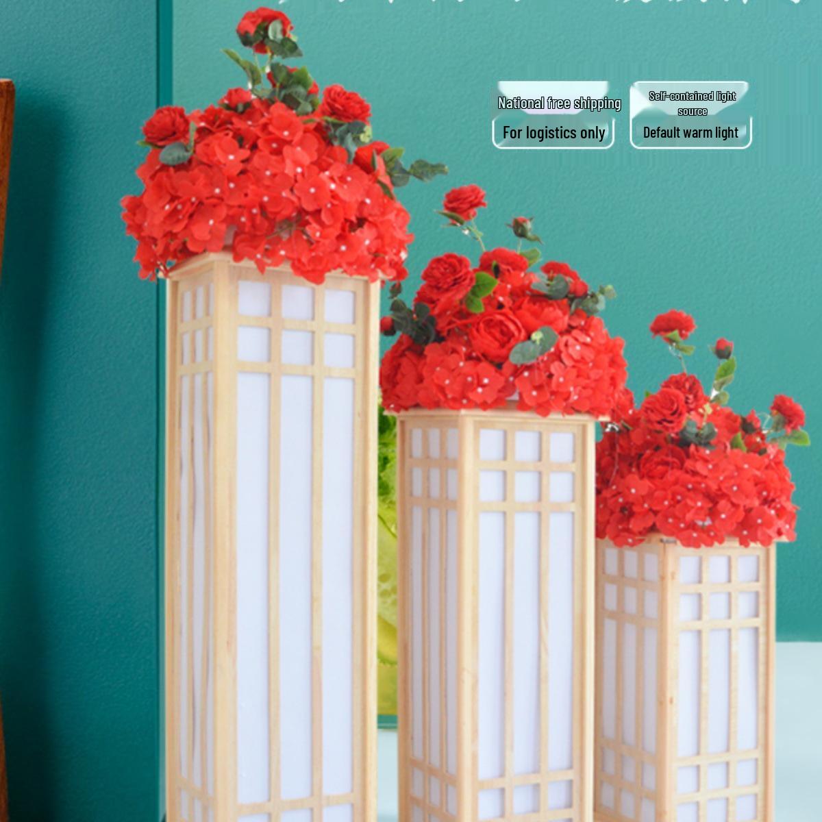 Chinese Style Wooden Lantern Aisle Markers for Wedding Decorations Single Aisle Marker Flower