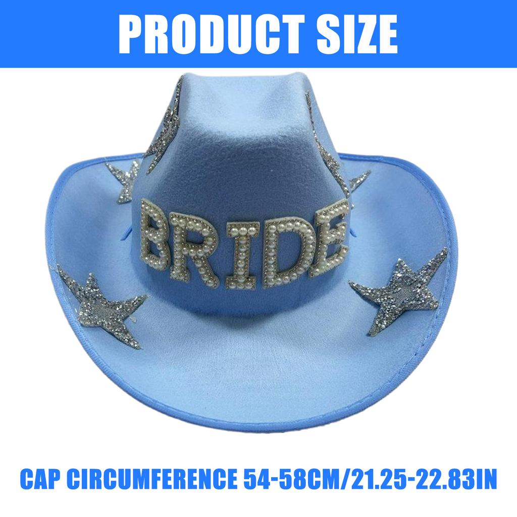 Jeweled Crystal Cowboy Hats Bride Blue Panama Hat for Bachelorette Party Cowboy Hats for Club Stage Shows