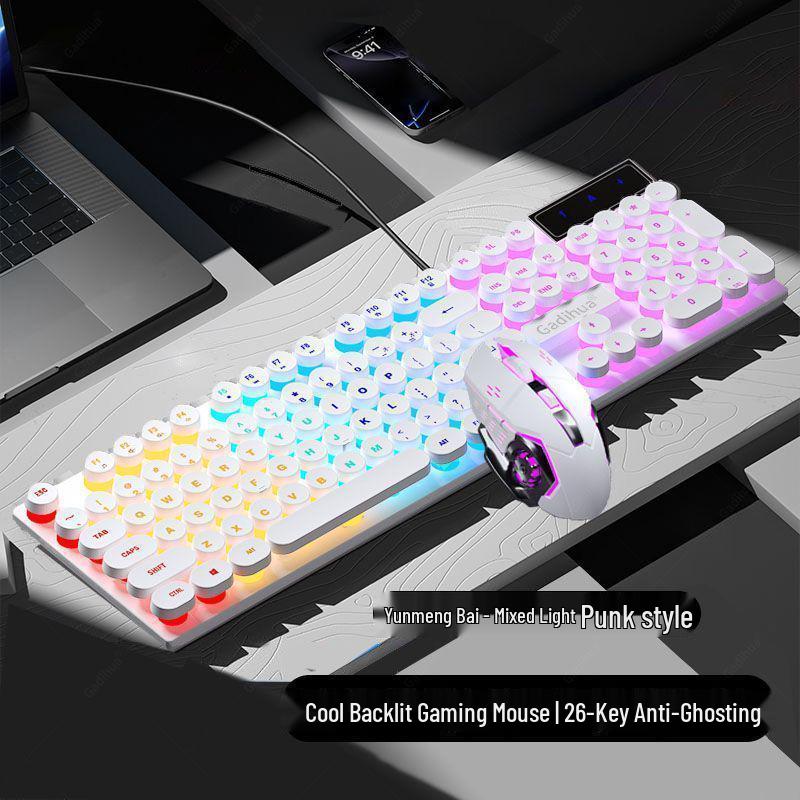 Retro Punk Wired Mechanical-Feel Silent Keyboard for Gaming & Office Use