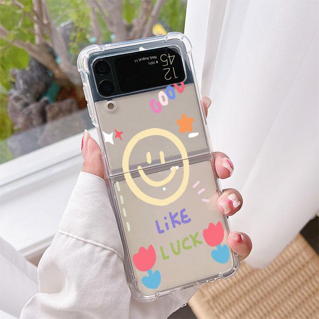 

Чехол для Samsung Galaxy Z Flip 3 5G Funda Z Flip 4 Роскошный Прозрачный ПК Жесткий Ударопрочный Задний Телефон Coque Смайлик Полосы Samsung Z Flip4 5G