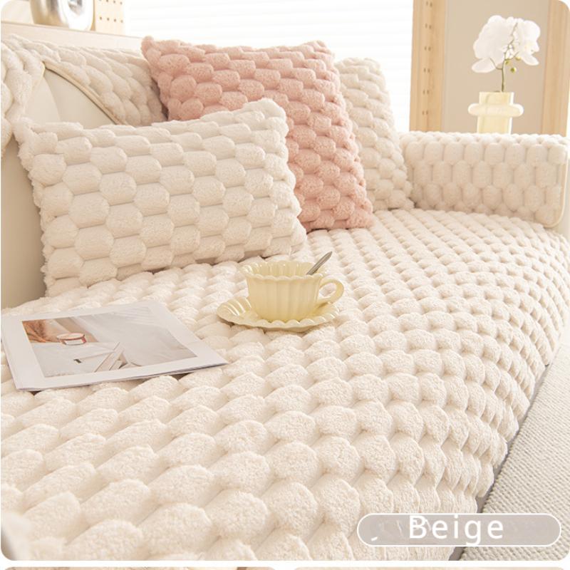 Winter Thick and Warm Plush Sofa Mat Nordic Minimalist Anti Slip Sofa Seat Cushion Three Dimensional Embossed Anti Slip Full Package Sofa Dust Cloth