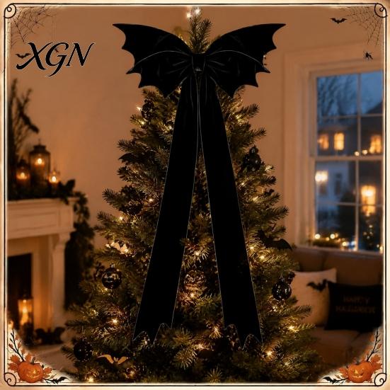 Christmas Tree Hanging Decor Halloween Bat Bow Garden Decor, Topper Ornament Versatile Party Supplies for Party, Spooky Holiday Decoration,