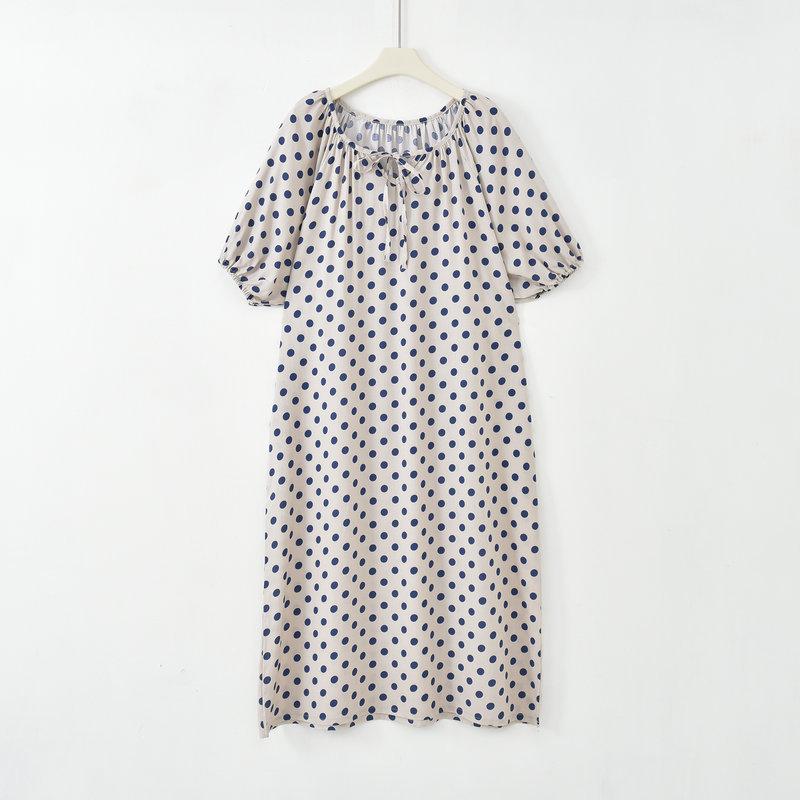 

Элегантное платье с V-образным вырезом и бантом во французском стиле, вискозное, миди-длины, в горошек, свободного кроя, домашняя одежда, ночная сорочка, удобная одежда XL