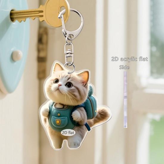 Automobile Pendant 2D Cat Car Rearview Mirror Hanging Ornament Acrylic Cat Charm Keyring Auto Backpack Keychain