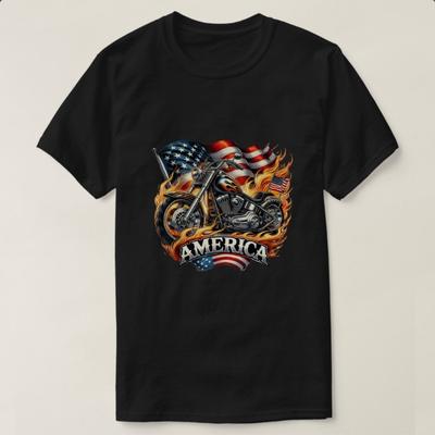 Retro Vintage Amerikanische USA Flagge Flammen Motorräder T-Shirt 100% Baumwolle Rundhals Kurzarm Sommer Lässig Herren T-Shirt Streetwear