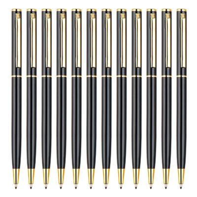12 szt. Czarny Długopis Prezentowy 1,0 mm Metalowy Długopis Płynnie Piszący Długopis Obrotowy Artykuły Biurowe Szkolne