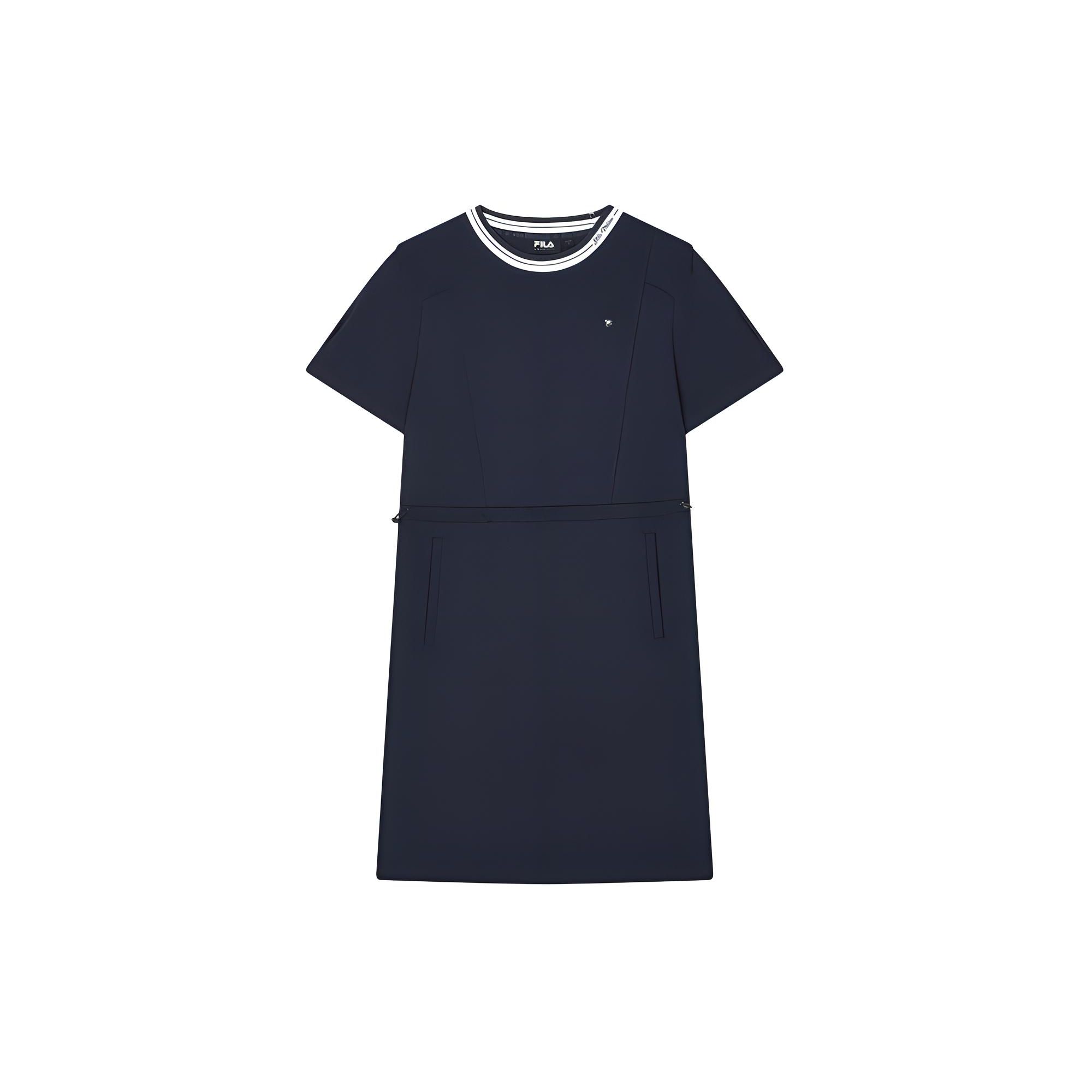 

Fila Logo Color Block Neckline Casual Loose Soft Comfortable Breathable Knit Pullover Round Neck Short Sleeve Dress Women Dresses F11W424304F-DB M