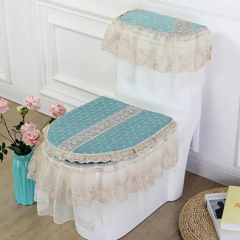 

Чехол на унитаз для дома Новый материал Кольцо для сиденья унитаза Ванная комната Все сезоны Универсальный Кружевной туалетный коврик высокого качества Набор из 3 предметов