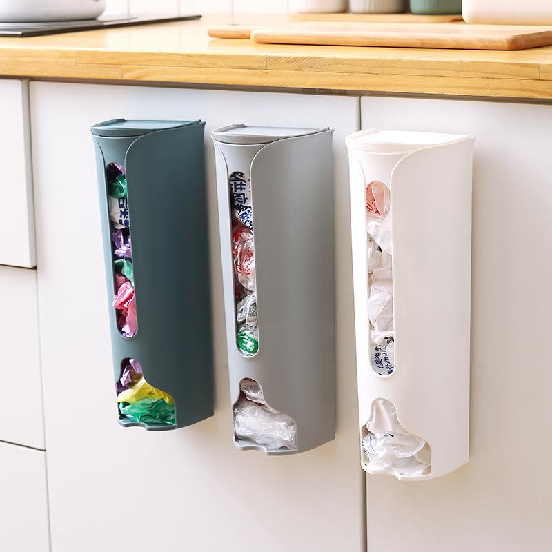 Wall Mounted Trash Bag Storage Box Pull Out Dispenser Simple Kitchen Plastic Bag Organizer Large Capacity Utility Box