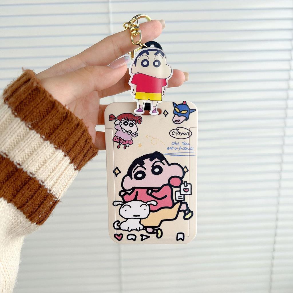 Kawaii Anime Crayon Shin-chan Keychain Couple Student Id Bus Bank Access Control Card Case Shin Chan Accessory Hanging