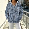 Women's Casual Loose Fit Printed -Lined Hooded Zip-Up Cardigan
