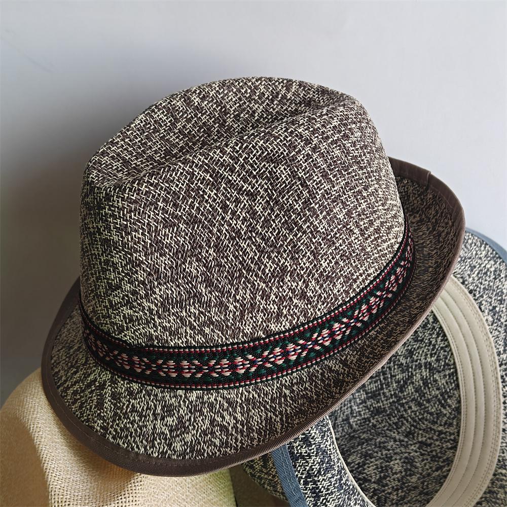 Classic Panama Summer Straw Hat Short Brim Trilby Flat Hat for Men Women Homburg Church Jazz Hat Party and Dance Hall Venues