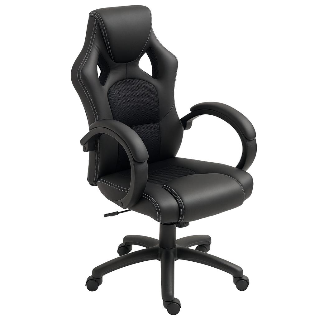 Office Chair Faux Leather Swivel Computer Desk Chair for Home Office with Wheels Armrests Black