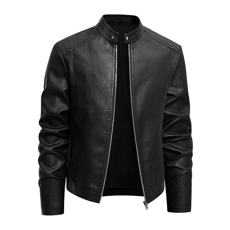 Men's Trendy Versatile PU Leather Motorcycle Jacket with Stand Collar for Autumn and Winter