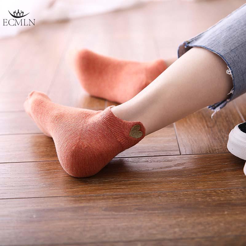 4 perechi Lot șosete de bumbac pentru femei, culoare noutate, fete, drăguț, brodat cu inimă, casual, amuzant, șosete la gleznă, pachet