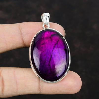 Ciondolo in labradorite di fuoco viola Ciondolo in argento sterling 925 Ciondolo in pietra preziosa molto carino Gioielli in argento fatti a mano Regalo per la sua pietra curativa