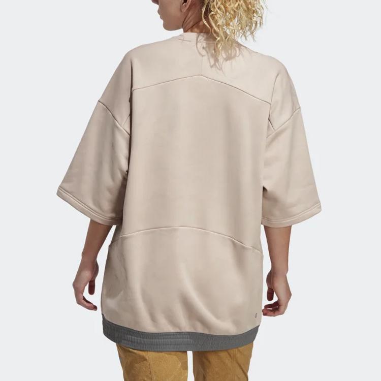 adidas Terrex And Wander Fleece Tunic Color Block Pocket Loose Round Neck Three Quarter Sleeve Sweatshirt Women Sweatshirt Magical-Gray-Brown HR7137