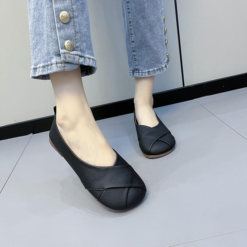 Fashion Women's Casual Slip On Ballet Flats Ladies Fashion Soft Leather Loafers 2025 Autumn Nursing Cute Shoes Comfort Elegant Round Toe