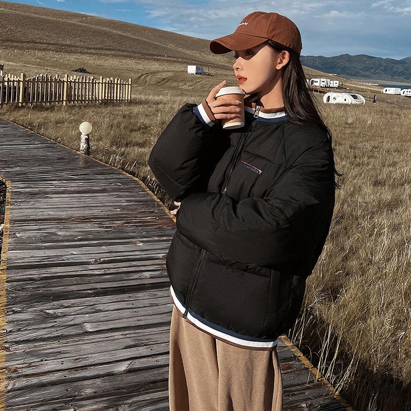 

Зимняя куртка с воротником-стойкой и хлопковой подкладкой, персонализированная короткая хлопковая одежда, женская хлопковая одежда, бейсбольная куртка с хлопковой подкладкой XXL чёрный