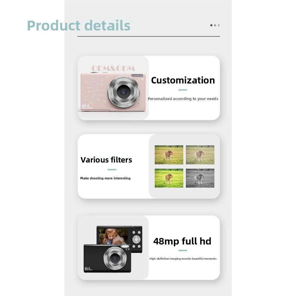 Cameră Digitală de Înaltă Definiție de 48 Milioane Pixeli pentru Acasă Studenți și Copii Aparat Portabil cu Card