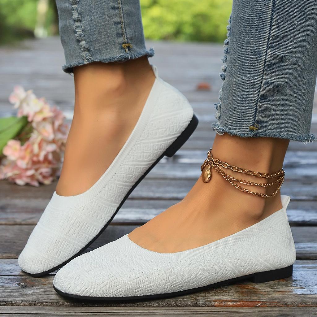 Fashion New Women Squaer Toe Flat Shoes Solid Color Knitted Slip On Shoes Casual Breathable Ballet Flats Women Flats Shoes Loafers Women
