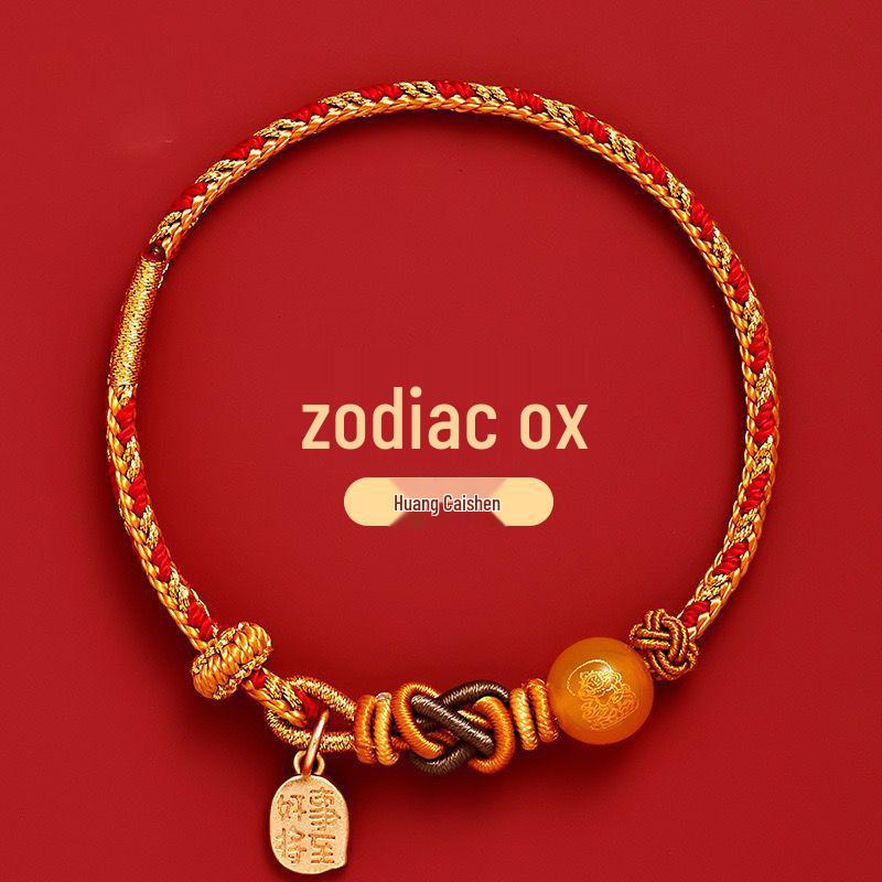 2025 Year of the Snake Red String Zodiac Bracelet with Five Paths God of Wealth Charm