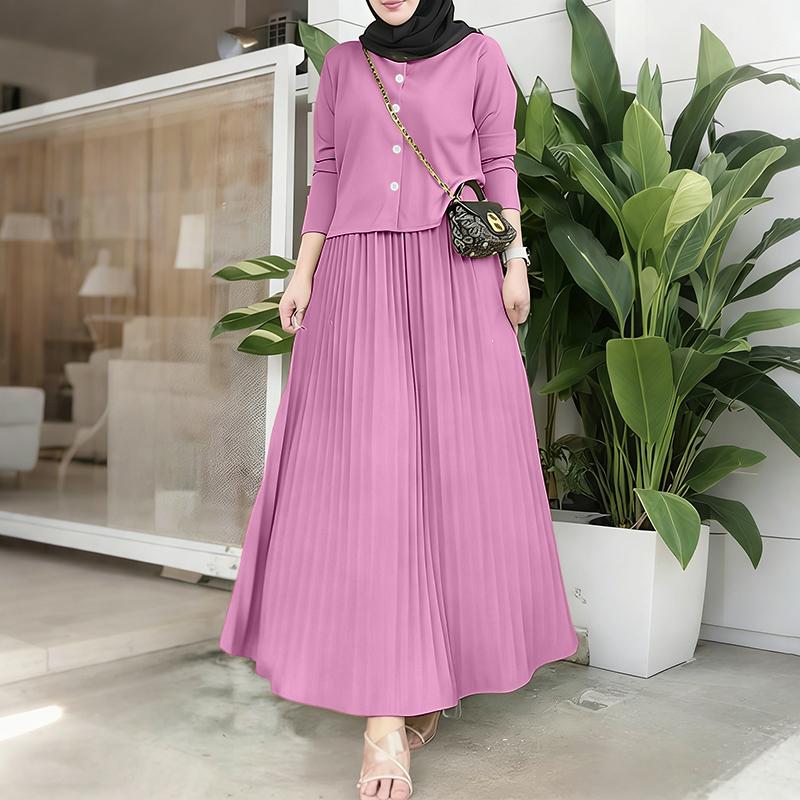ZANZEA Women Long Sleeve Blouse and Pleated Skirts Casual Two Piece Suit Sets