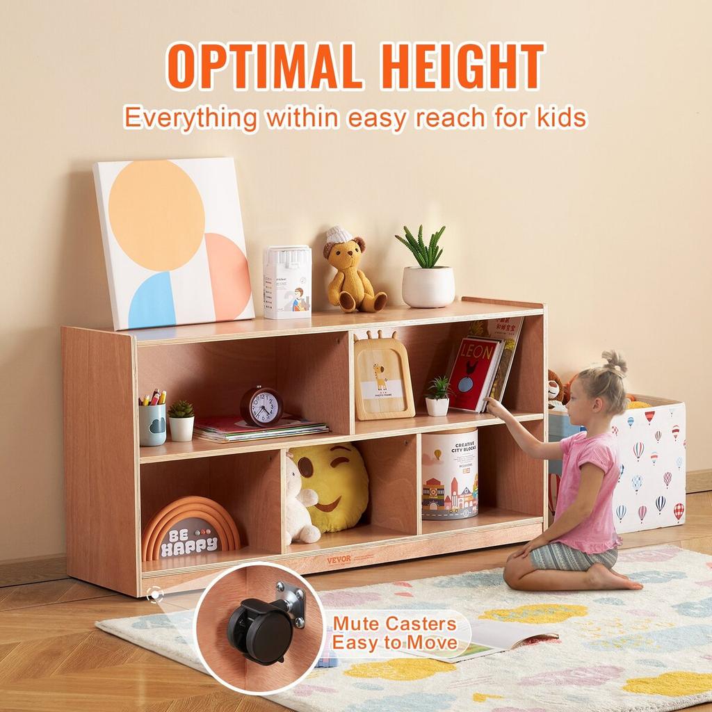 Storage Shelf Tray Cabinet 5-Section Cubby Storage 2-Shelf for Home School