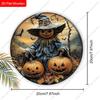 Halloween Pumpkin Scarecrow Witch Hat Bat Round Wooden Hanging Sign, Front Door Porch Decor