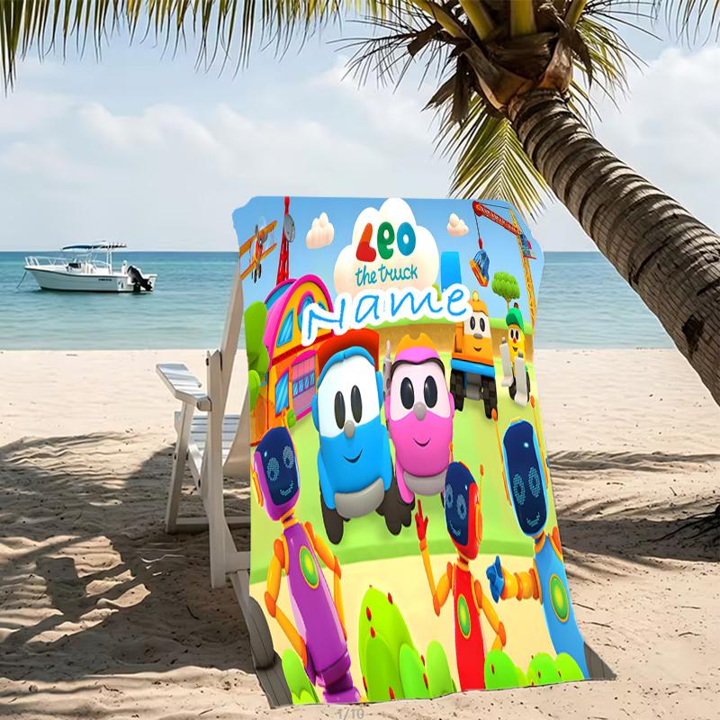 Customizable personalized beach towels Leo the Truck themed designs.Suitable for the beach, yoga, sports;ideal as beach accessories
