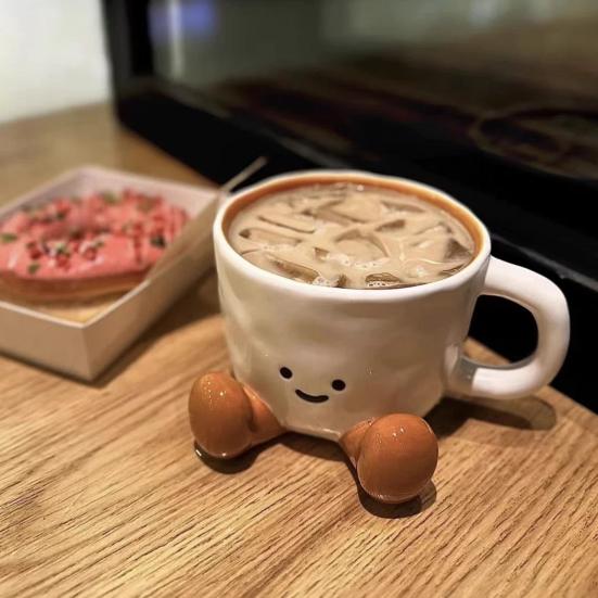 300ml Ceramic Mug Cartoon Feet Design Hot Cold Drinks Mug Suitable Capacity Happy Face Ceramic Tea Mug Drinkware