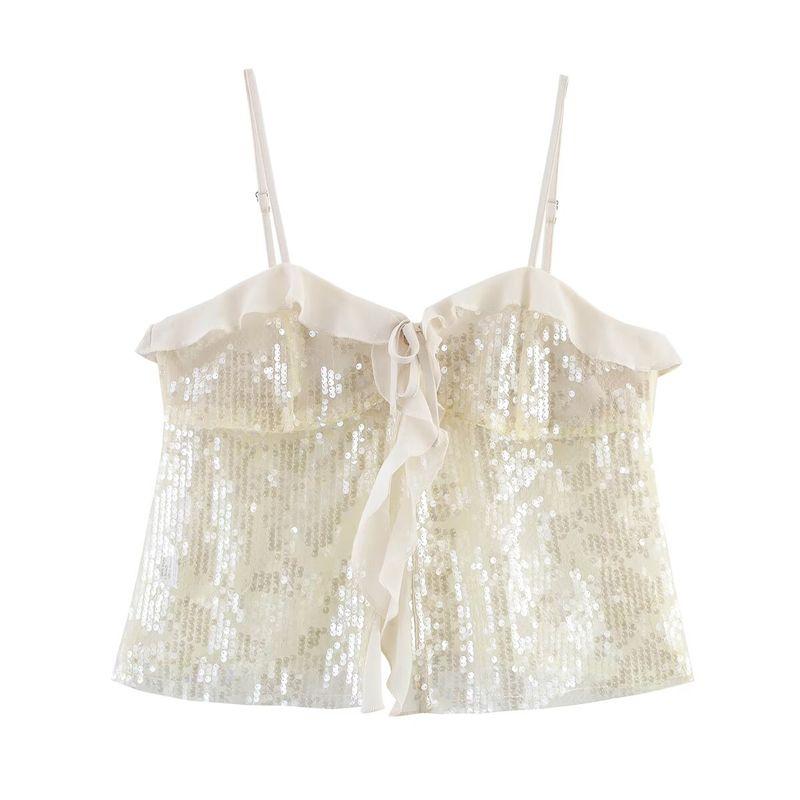 Kaslead New Arrival Women's Clothing Fashion Style Stylish Simple and Versatile Casual Sequin Sling Tops 9491887