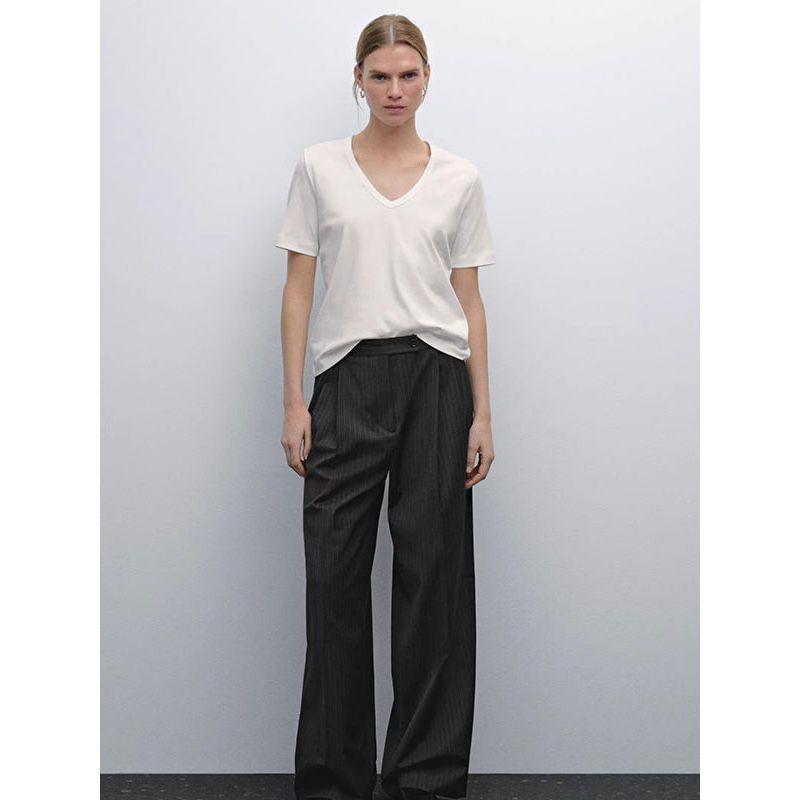 MD Women Clothes Casual Style Basic Versatile White Skin-friendly Pure Cotton V-neck Short Sleeve T-shirt Female 06832542250