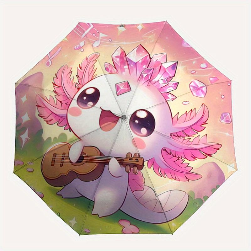 1pc Cute Axolotl Playing Guitar Automatic Opening and Closing Umbrella - Small Umbrella Suitable for Various Occasions, Portable 3-Fold Smal