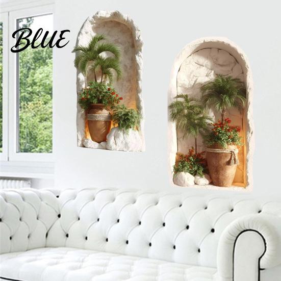 Easy Peel And Wall Sticker Decor 3D 2Pcs Stick Home Tropical Plant for Decor Arched Niche Window Decal Versatile