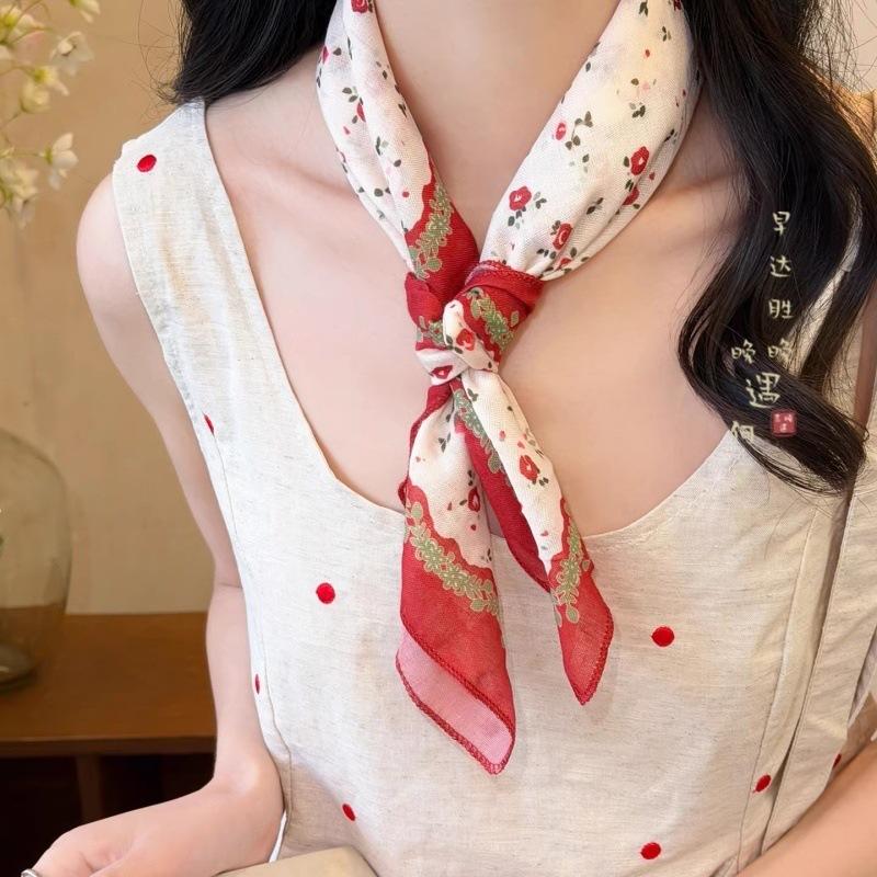 Women Floral Print Head Scarf Soft Breathable Lightweight Headwrap For Summer Beach Travel Daily Wear Hair Accessory