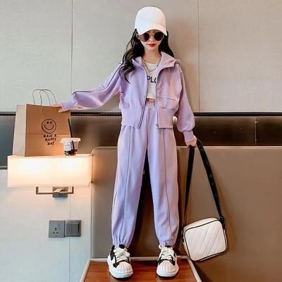 Mädchen Frühling und Herbst Anzug Mode Kinder Freizeit Strickjacke Jacke Sport Freizeit Hose Zweiteiliger Anzug