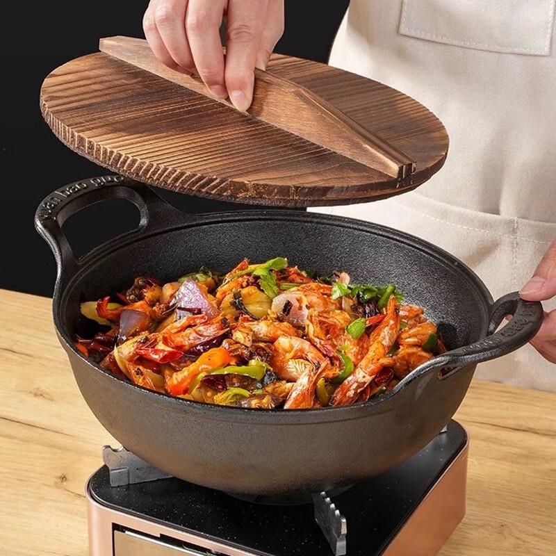 Wutuo 32cm Cast Iron Multi-purpose Cooking Pot with Wooden Lid