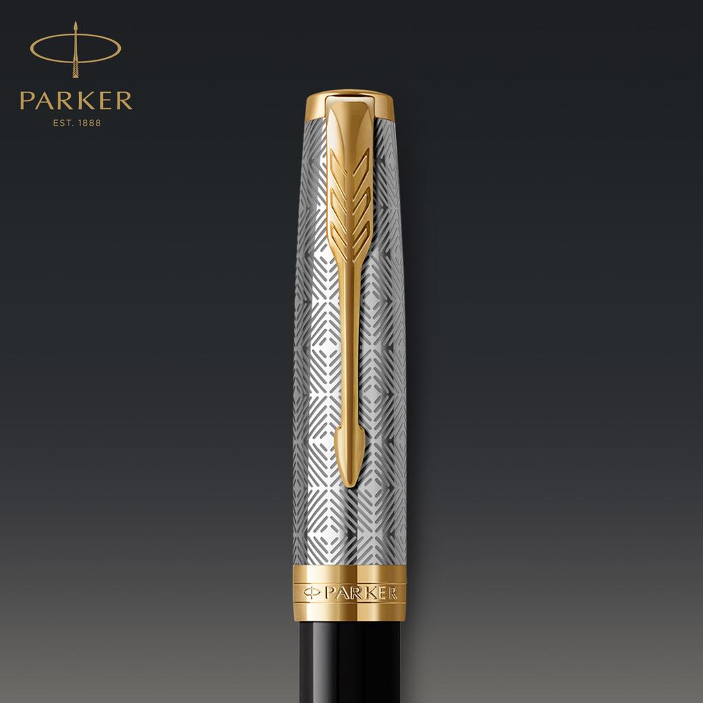PARKER Sonnet Premium Metal Black GT Fountain Fine 18K Gold Gift Box Official 2119784 & Pen, Nib, Nib, Included, Import,