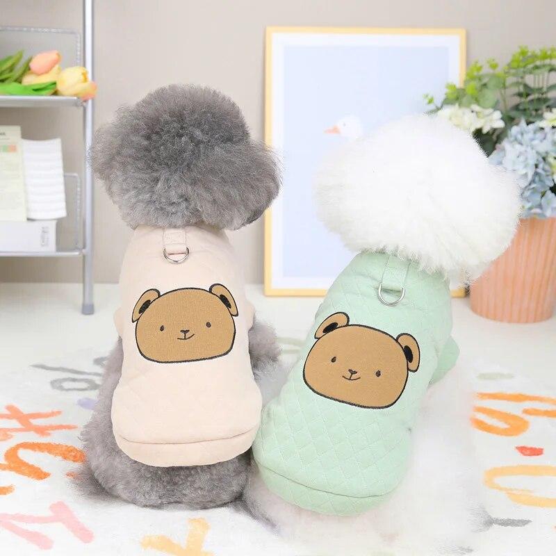 Winter Warm Dog Coat Soft Thick Cotton Dog Jacket for Small Medium Dogs Cute Bear Pattern Puppy Vest Yorkie Chihuahua Clothing
