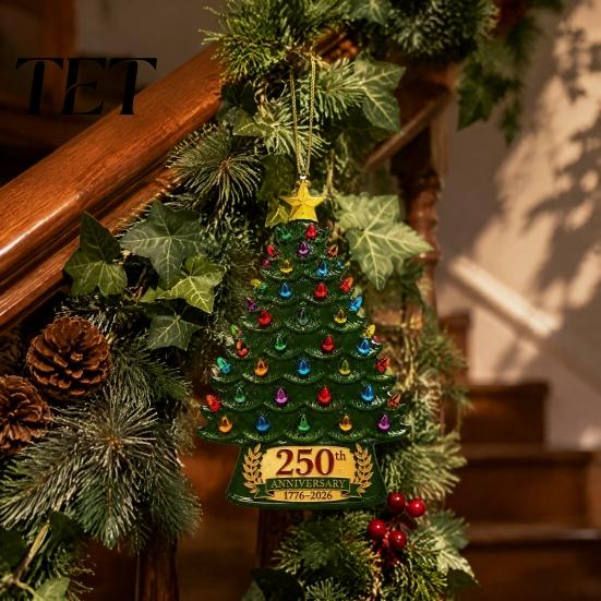 Hanging Pendant for Tree 250 Anniversary USA Christmas Ornament, 1776-2026 2D Acrylic Window Years America Decoration Patriotic Home Decor Collection