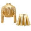 Mädchen Metallic Hip Hop Jazz Tanz Umlegekragen Langarm Reißverschluss Jacke Elastischer Bund Ausgestellter A-Linien Rock