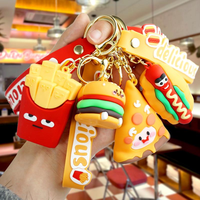 Endearing Rubber Soft Fast Food Keychain Adorable Burger Pizza Hot Dog French Charm Fries