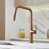 Rose Gold Brushed Brass Pull-out Kitchen Faucet Rotating Crane Extendable Hot Cold Water Grey/Black for Sink