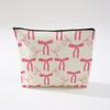 Pink Bowknot Zipper Storage Bag Travel Portable Wash Pouch Student Pencil Case Multi-Purpose Organizer for Women